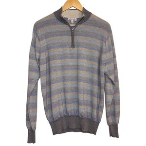 Peter Millar Crown Cool Striped Wool/Linen Blend 1/4 Zip Pullover Sweater Size M